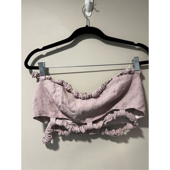 Ganni Women's Light Lilac Hemp Lined Tube Strapless Cropped Top Size 40 NWOT - Picture 7 of 14